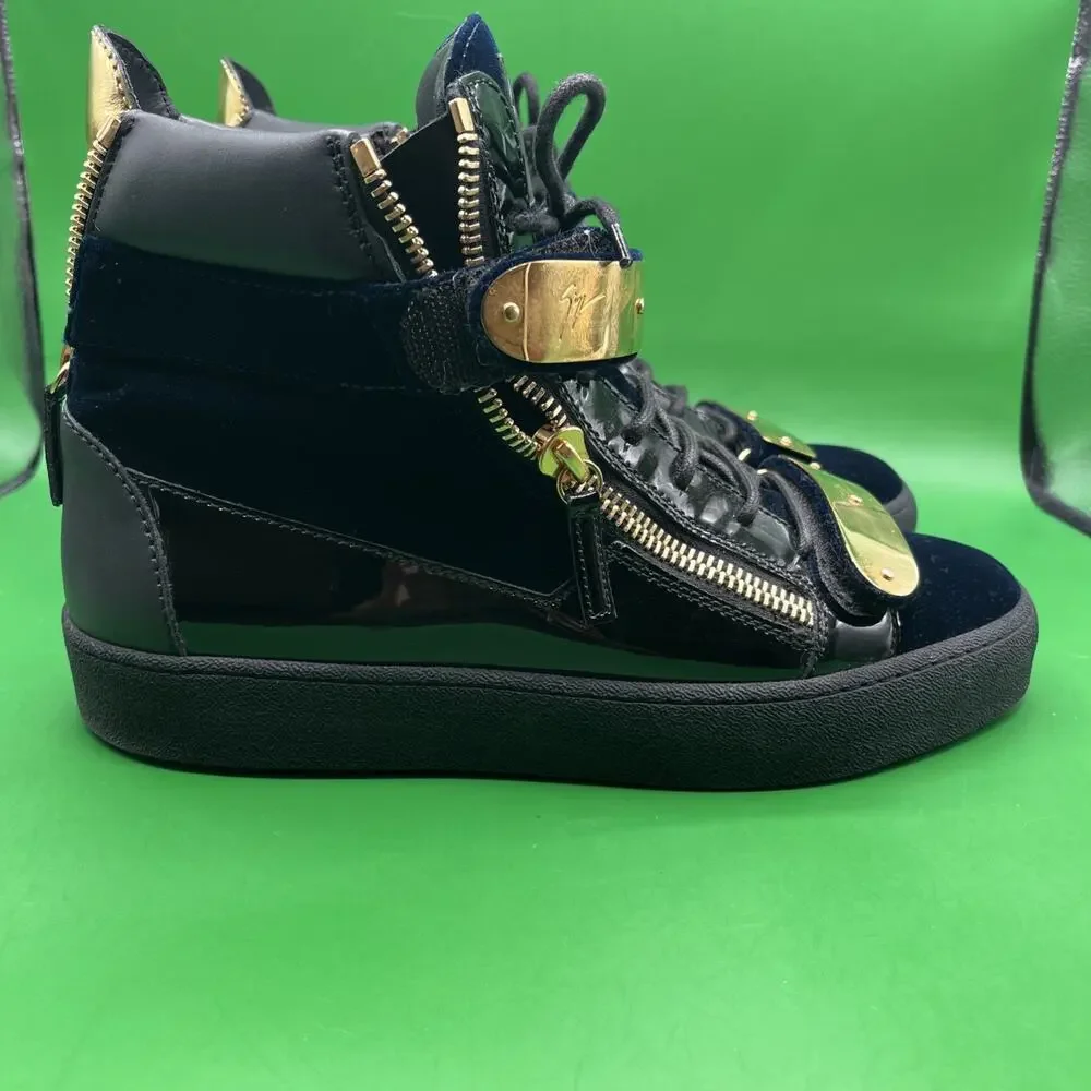 Giuseppe Zanotti London Veronica Blue Gold Tone Strap Mens Sneakers Sz 43